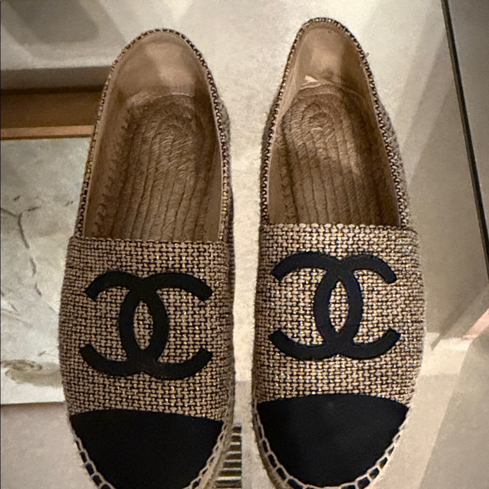 CHANEL Beige and Black Espadrilles